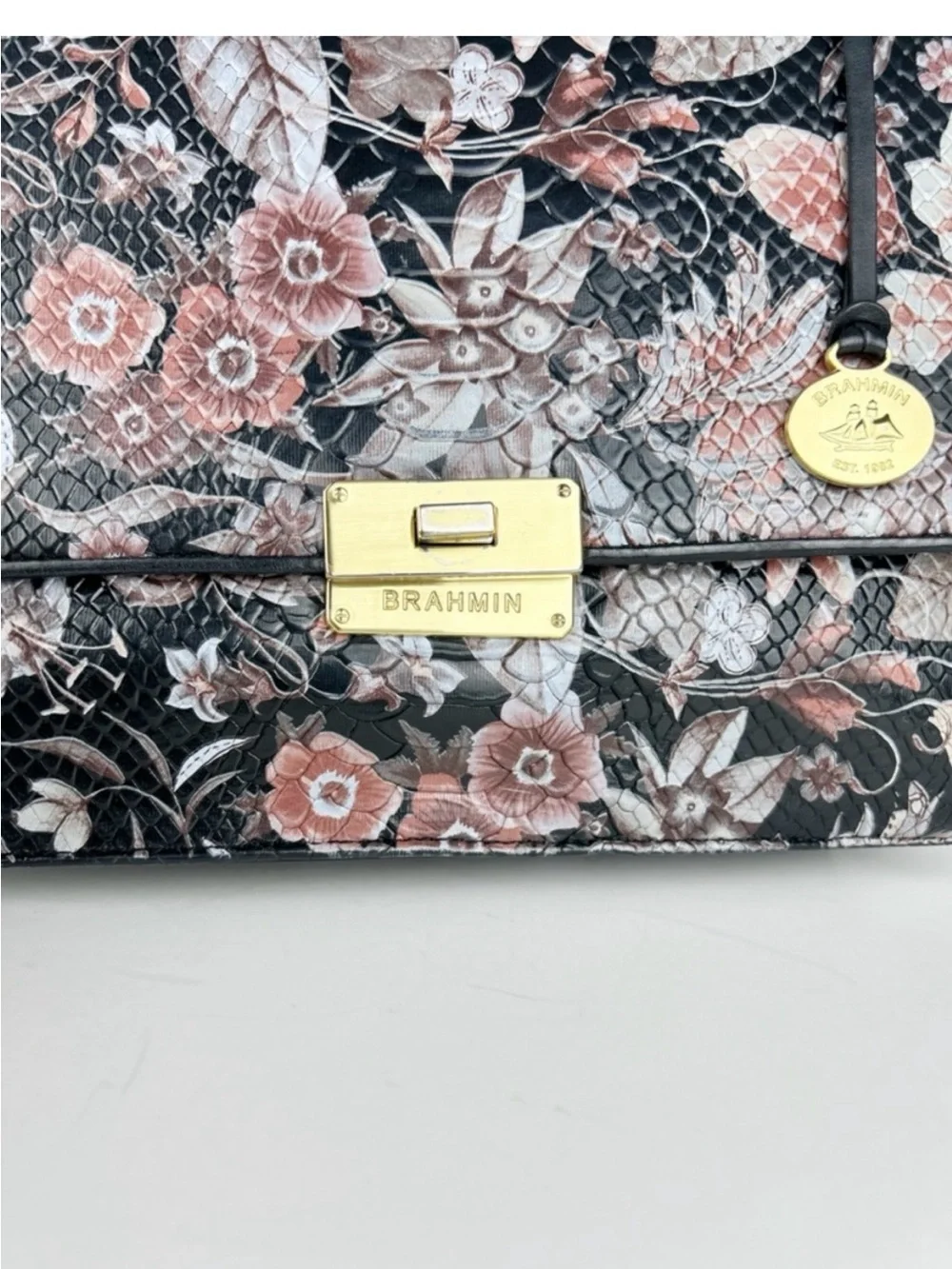 Brahmin Cecilia Black Bohemia Floral Flap Satchel Rare